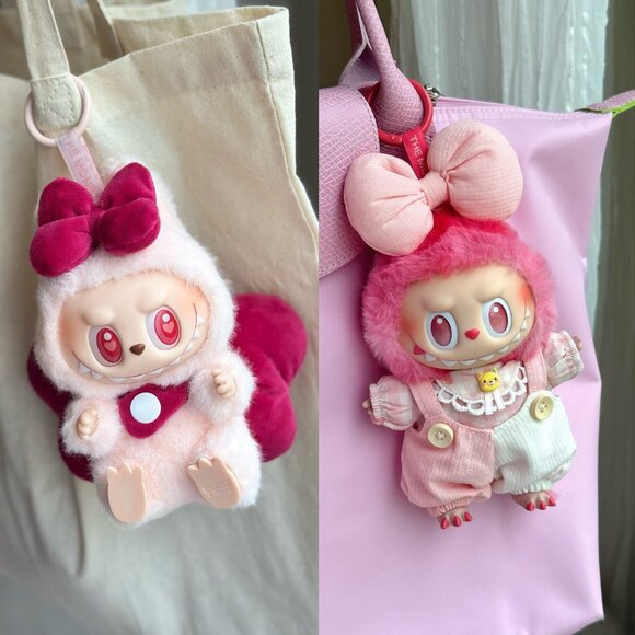 [BUNDLE of 2] Labubu Outfits – Red Overalls & Bow Tie Butterfly Set 🎀 - Picture 1 of 7